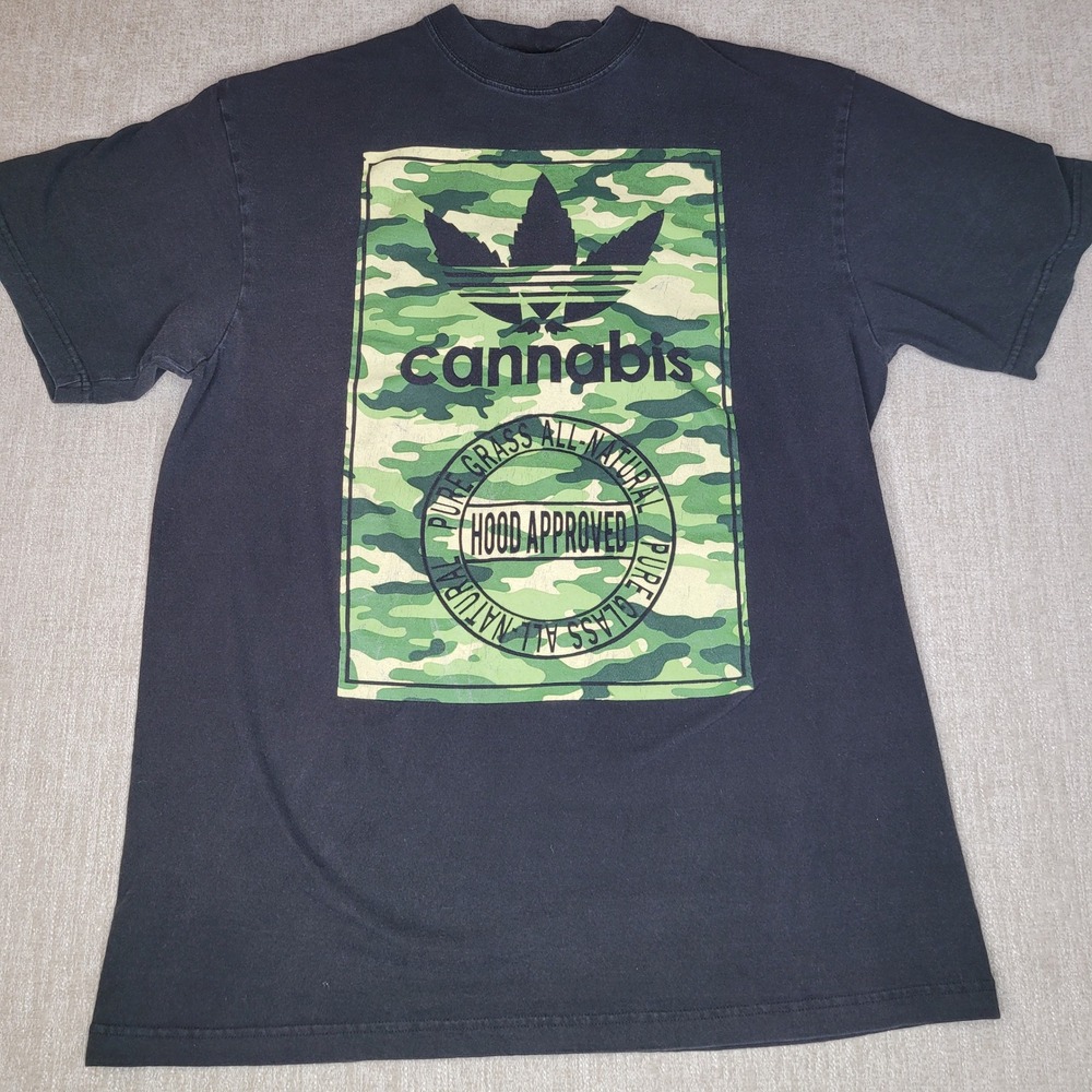 Flying Horse Cannabis Shirt Mens XL Black Camo Graphic Hood Approved Pure Grass